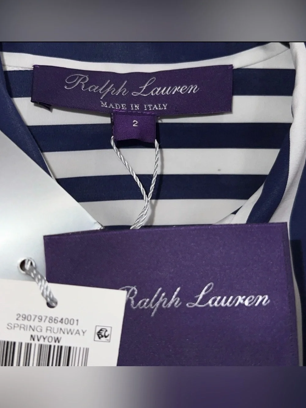NWT! Ralph Lauren Collection (Purple Label/Runway) Striped Silk Tie-Neck Blouse